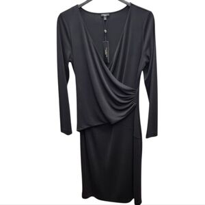 Talbots Black Faux Wrap Dress Womens Medium Cinched Side Long Sleeves Pullover